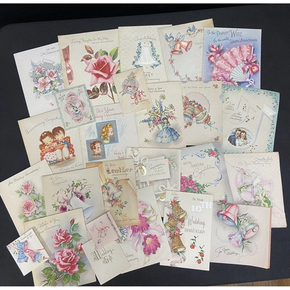 Midcentury Vintage 40s/50 Wedding 25 Cards Signed Paper Ephemera Scrapbook Annev